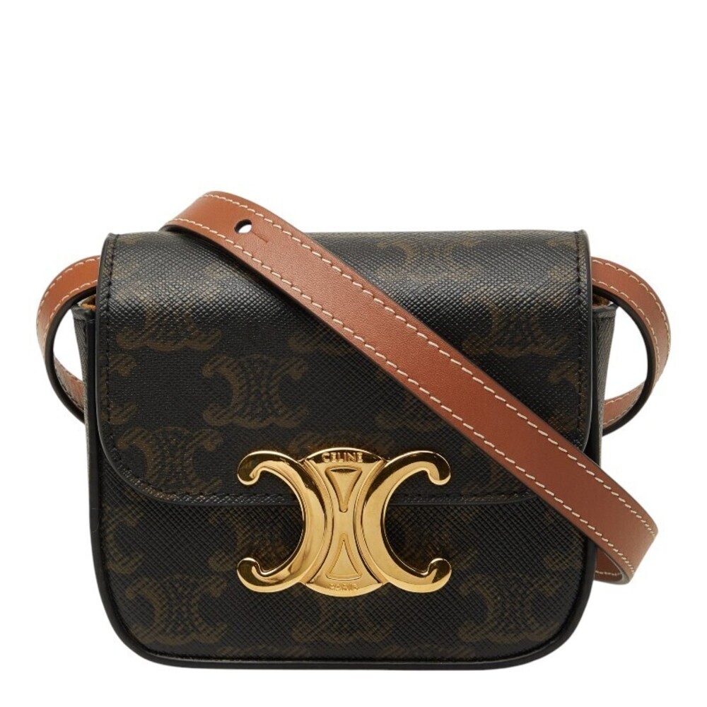 Celine Triomphe Claude Crossbody Bag Black Brown Leather